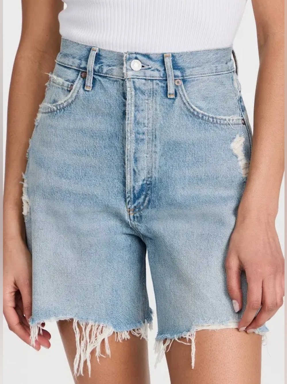 AGOLDE Stella High Rise Distressed Denim Shorts - Size 24
